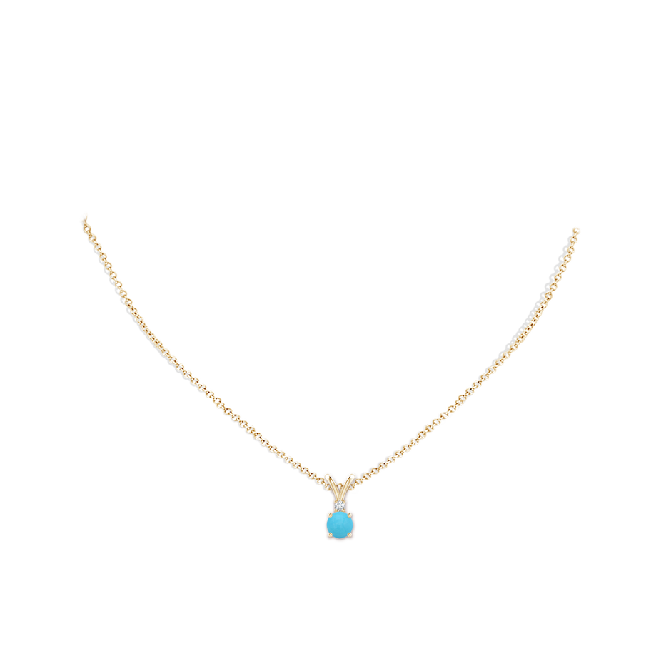 6mm AA Round Turquoise Solitaire V-Bale Pendant with Diamond in Yellow Gold pen