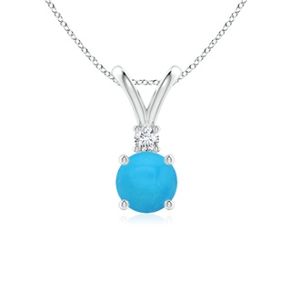 6mm AAAA Round Turquoise Solitaire V-Bale Pendant with Diamond in White Gold