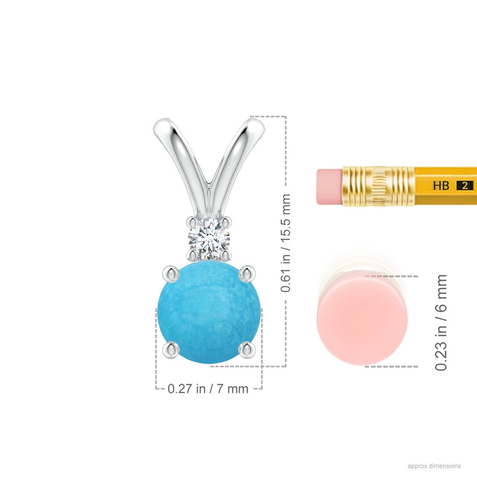 7mm A Round Turquoise Solitaire V-Bale Pendant with Diamond in White Gold ruler