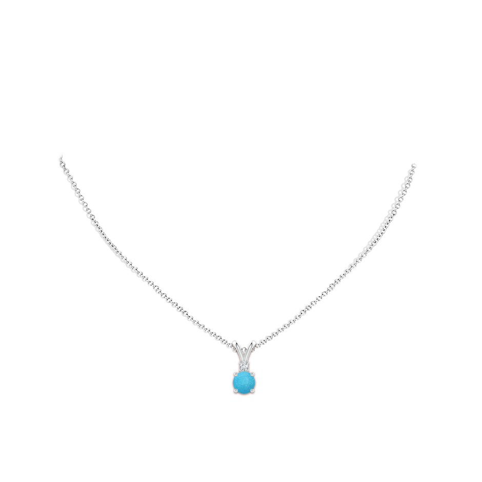 7mm A Round Turquoise Solitaire V-Bale Pendant with Diamond in White Gold pen