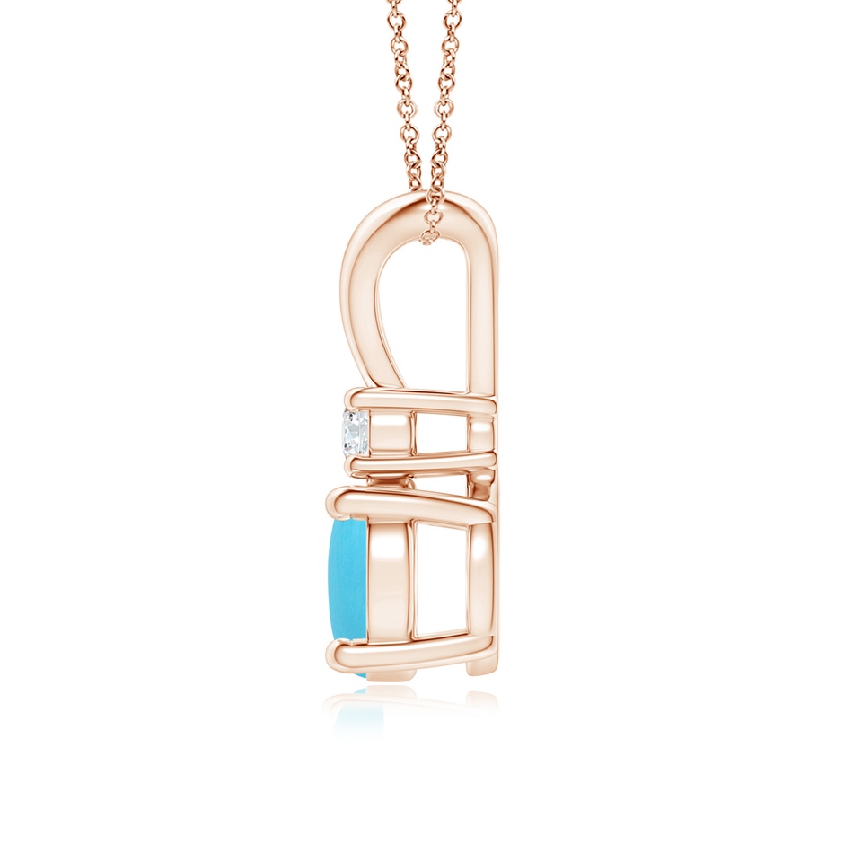 7mm AA Round Turquoise Solitaire V-Bale Pendant with Diamond in Rose Gold side 199
