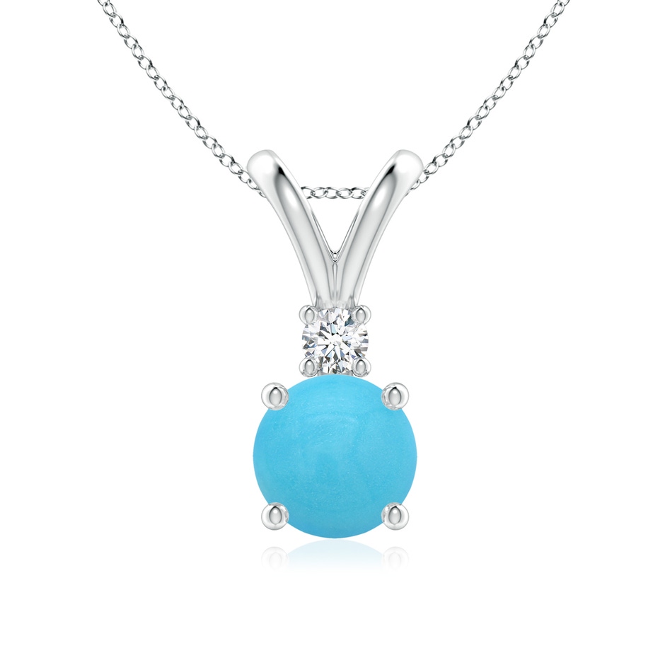 7mm AA Round Turquoise Solitaire V-Bale Pendant with Diamond in White Gold 