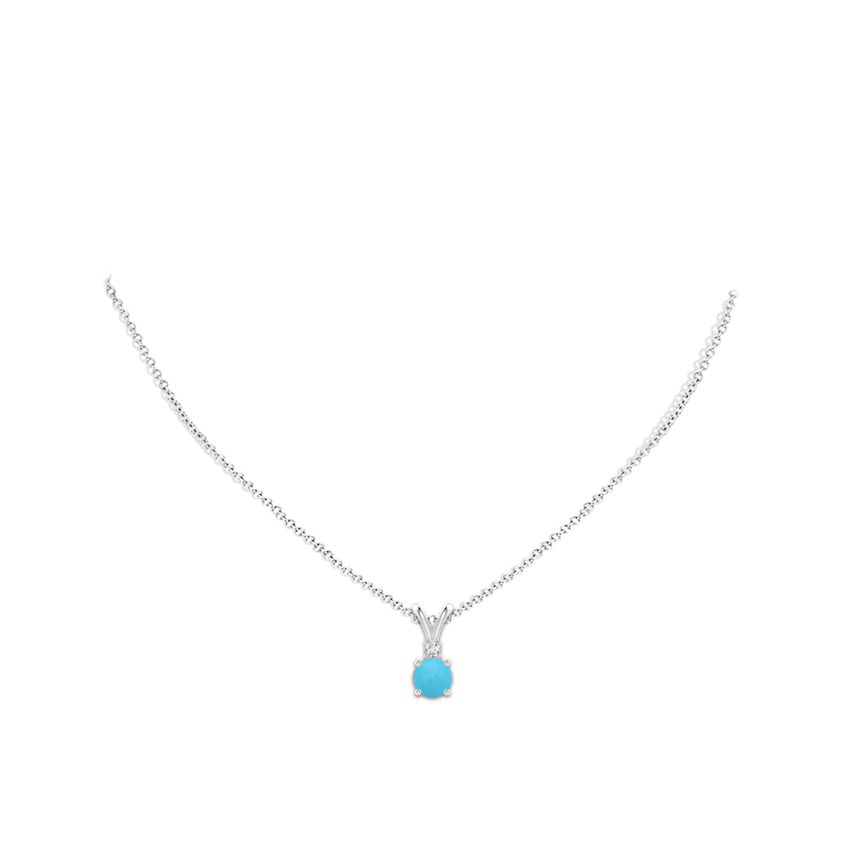 7mm AA Round Turquoise Solitaire V-Bale Pendant with Diamond in White Gold pen