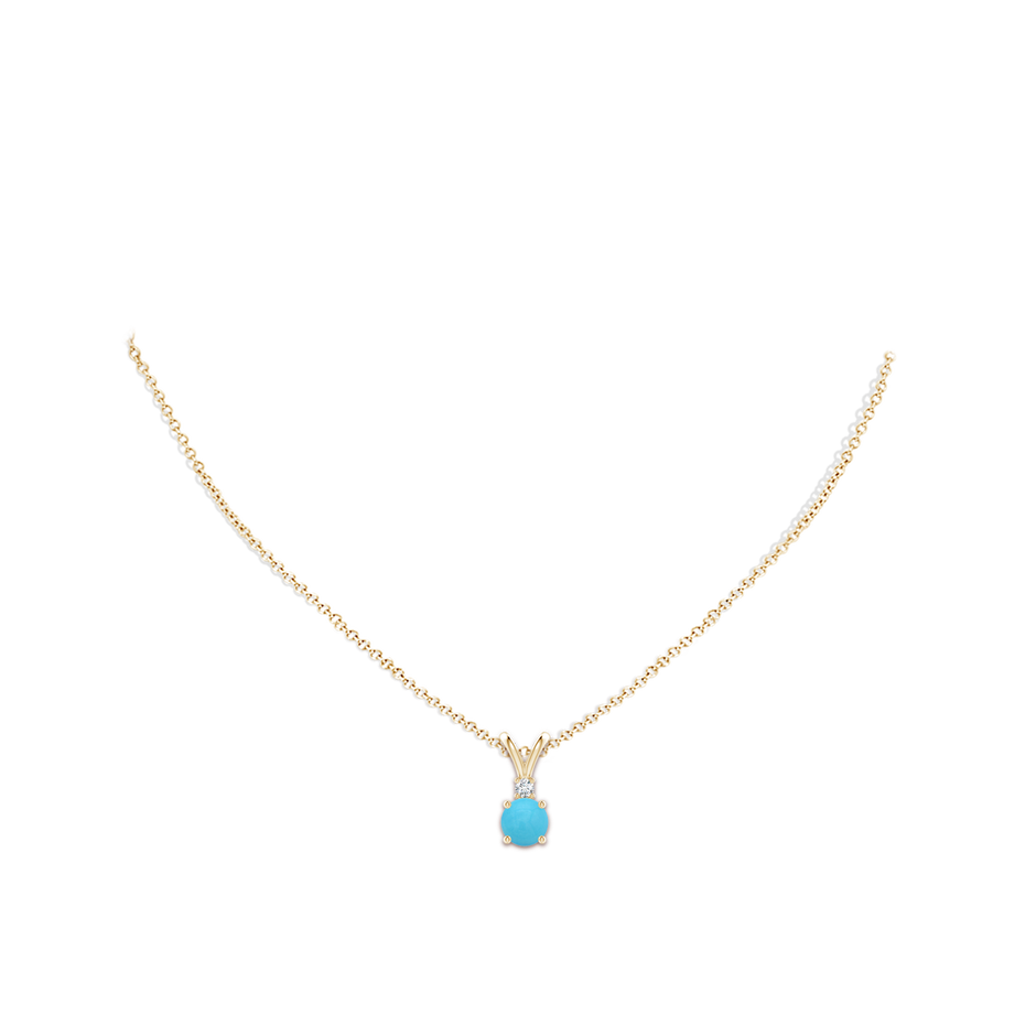 7mm AA Round Turquoise Solitaire V-Bale Pendant with Diamond in Yellow Gold pen