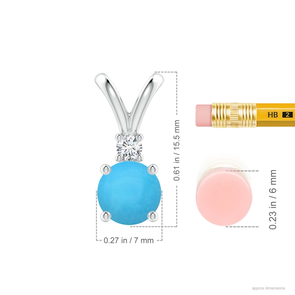 7mm AAA Round Turquoise Solitaire V-Bale Pendant with Diamond in S999 Silver ruler