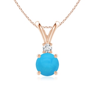 7mm AAAA Round Turquoise Solitaire V-Bale Pendant with Diamond in Rose Gold