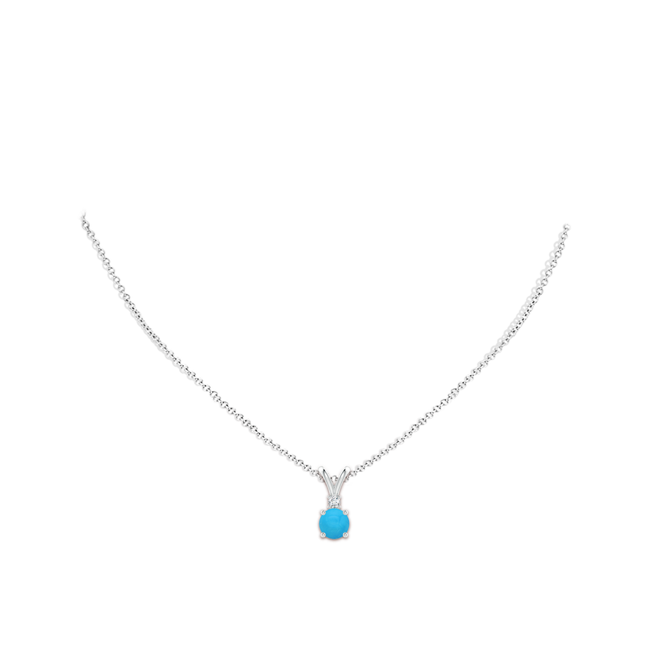 7mm AAAA Round Turquoise Solitaire V-Bale Pendant with Diamond in S999 Silver pen