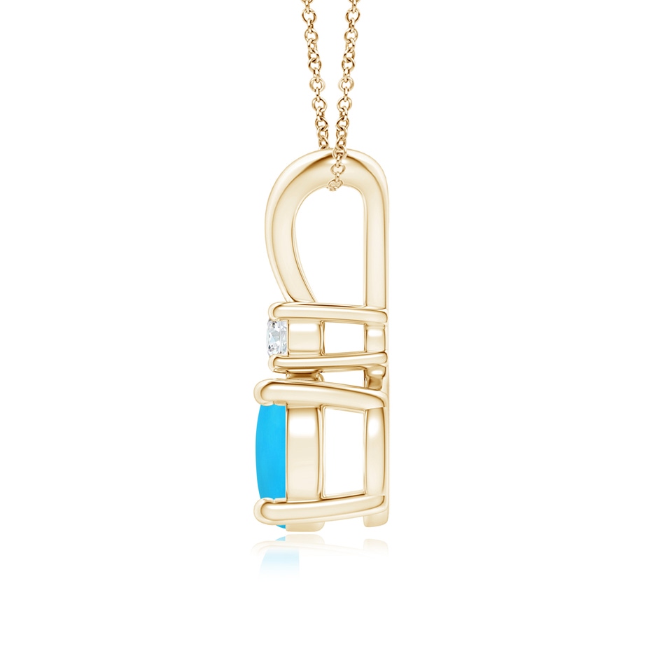 7mm AAAA Round Turquoise Solitaire V-Bale Pendant with Diamond in Yellow Gold side 199