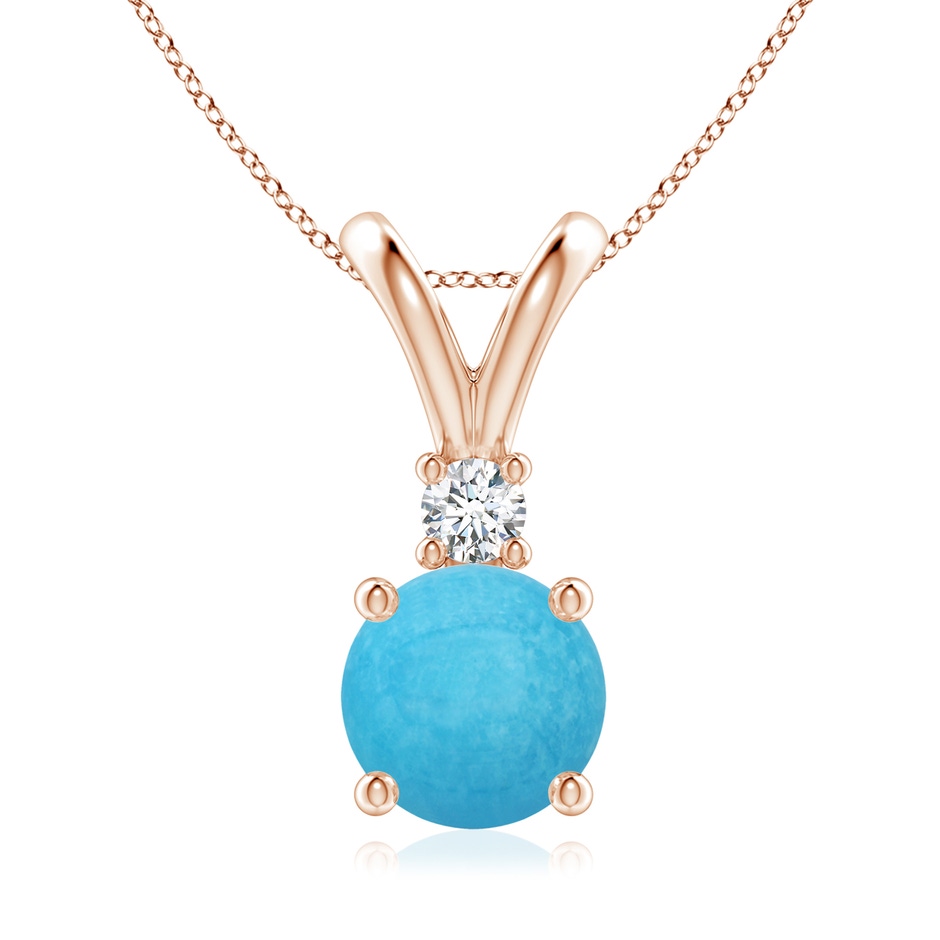 8mm A Round Turquoise Solitaire V-Bale Pendant with Diamond in Rose Gold 