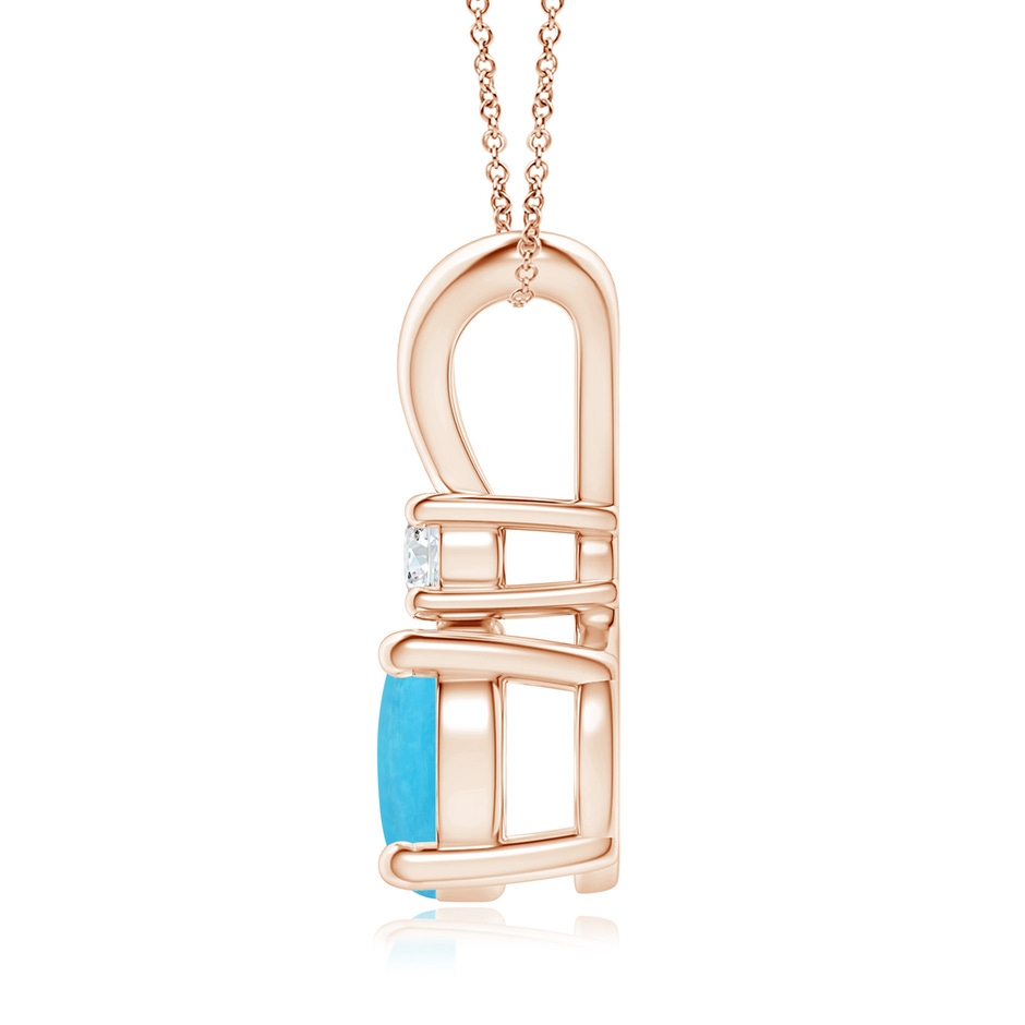 8mm A Round Turquoise Solitaire V-Bale Pendant with Diamond in Rose Gold side 199