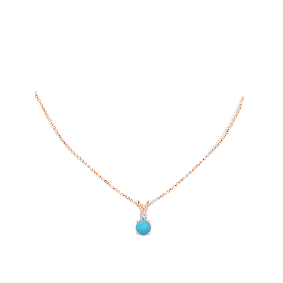 8mm A Round Turquoise Solitaire V-Bale Pendant with Diamond in Rose Gold pen
