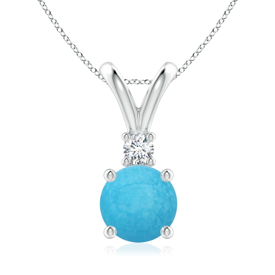 8mm A Round Turquoise Solitaire V-Bale Pendant with Diamond in White Gold 