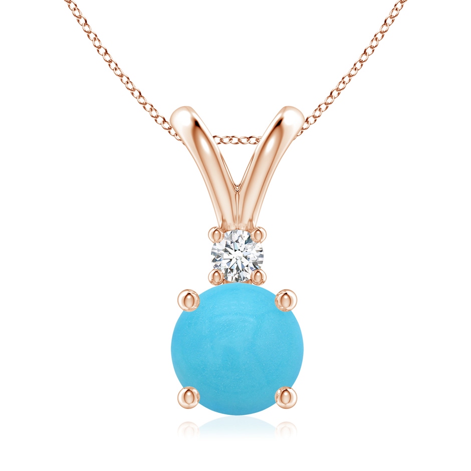 8mm AA Round Turquoise Solitaire V-Bale Pendant with Diamond in Rose Gold 