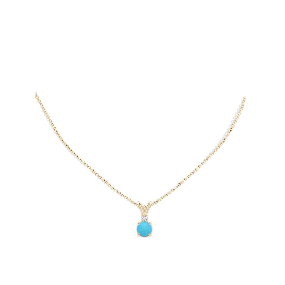 8mm AA Round Turquoise Solitaire V-Bale Pendant with Diamond in Yellow Gold pen