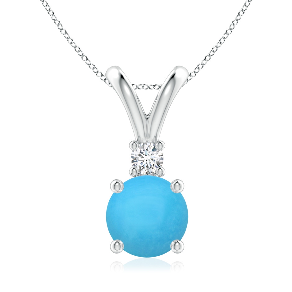 8mm AAA Round Turquoise Solitaire V-Bale Pendant with Diamond in S999 Silver 