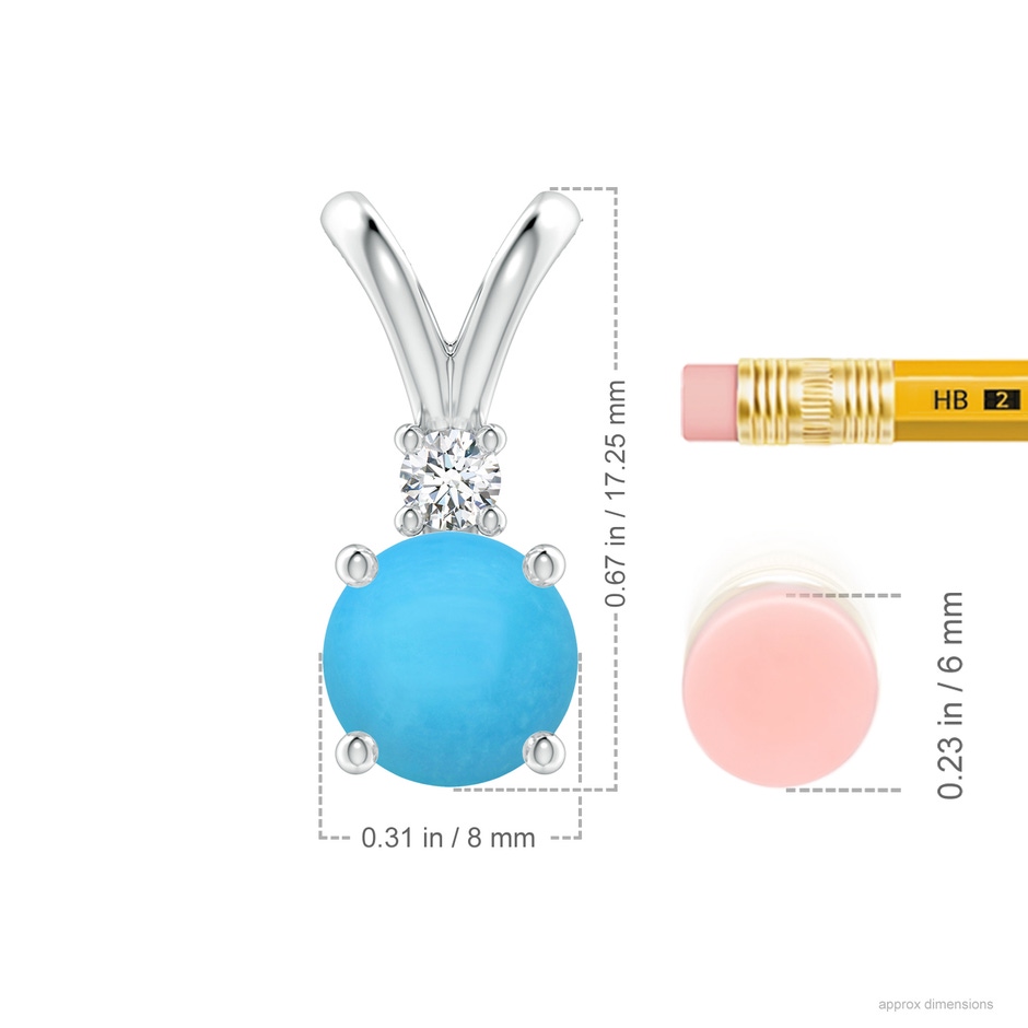 8mm AAA Round Turquoise Solitaire V-Bale Pendant with Diamond in S999 Silver ruler