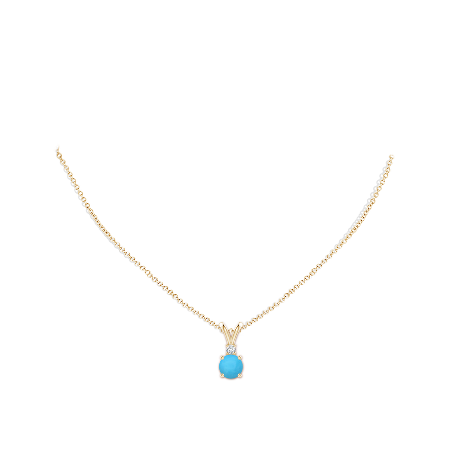 8mm AAA Round Turquoise Solitaire V-Bale Pendant with Diamond in Yellow Gold pen