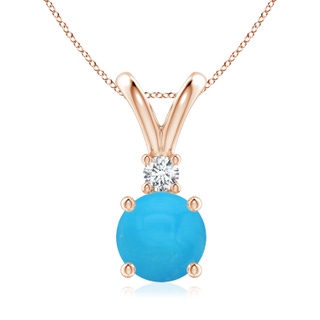 8mm AAAA Round Turquoise Solitaire V-Bale Pendant with Diamond in Rose Gold