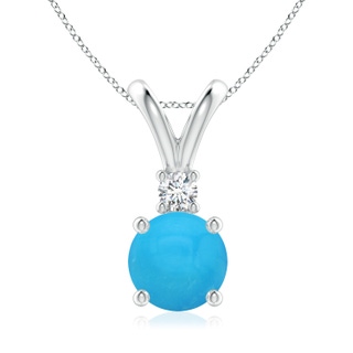 8mm AAAA Round Turquoise Solitaire V-Bale Pendant with Diamond in White Gold