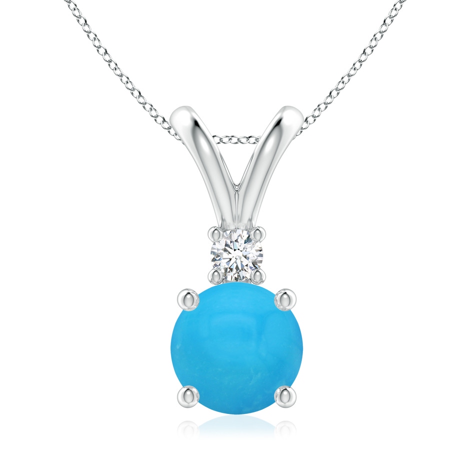 8mm AAAA Round Turquoise Solitaire V-Bale Pendant with Diamond in White Gold 