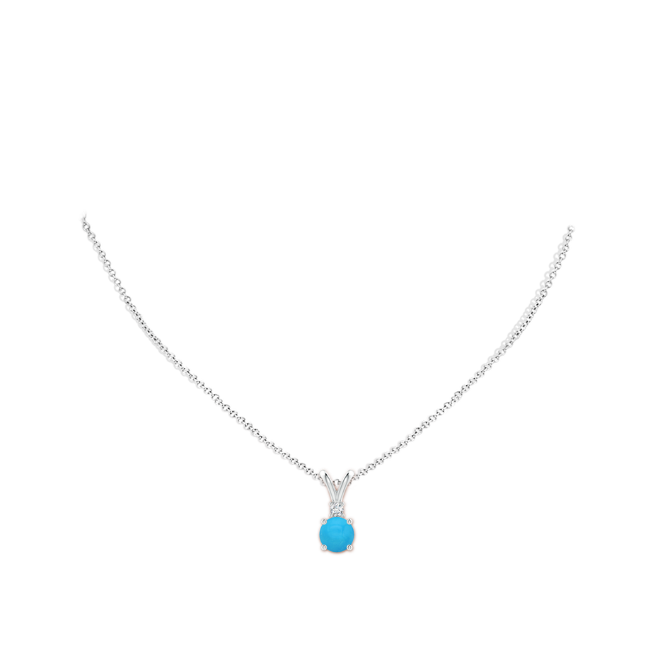 8mm AAAA Round Turquoise Solitaire V-Bale Pendant with Diamond in White Gold pen