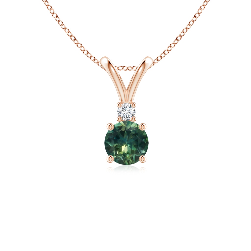 5mm AA Round Teal Montana Sapphire Solitaire V-Bale Pendant with Diamond in Rose Gold