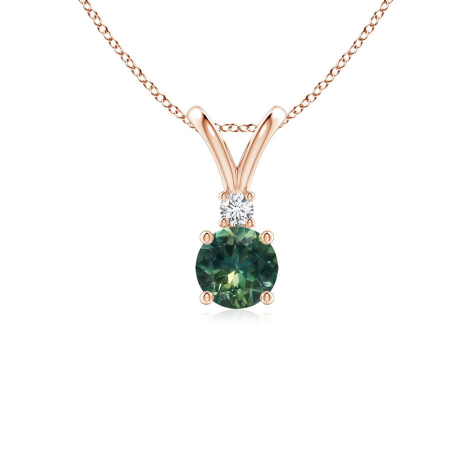 5mm AA Round Teal Montana Sapphire Solitaire V-Bale Pendant with Diamond in Rose Gold 
