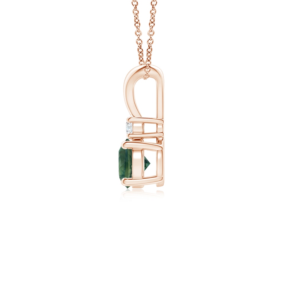 5mm AA Round Teal Montana Sapphire Solitaire V-Bale Pendant with Diamond in Rose Gold side 1