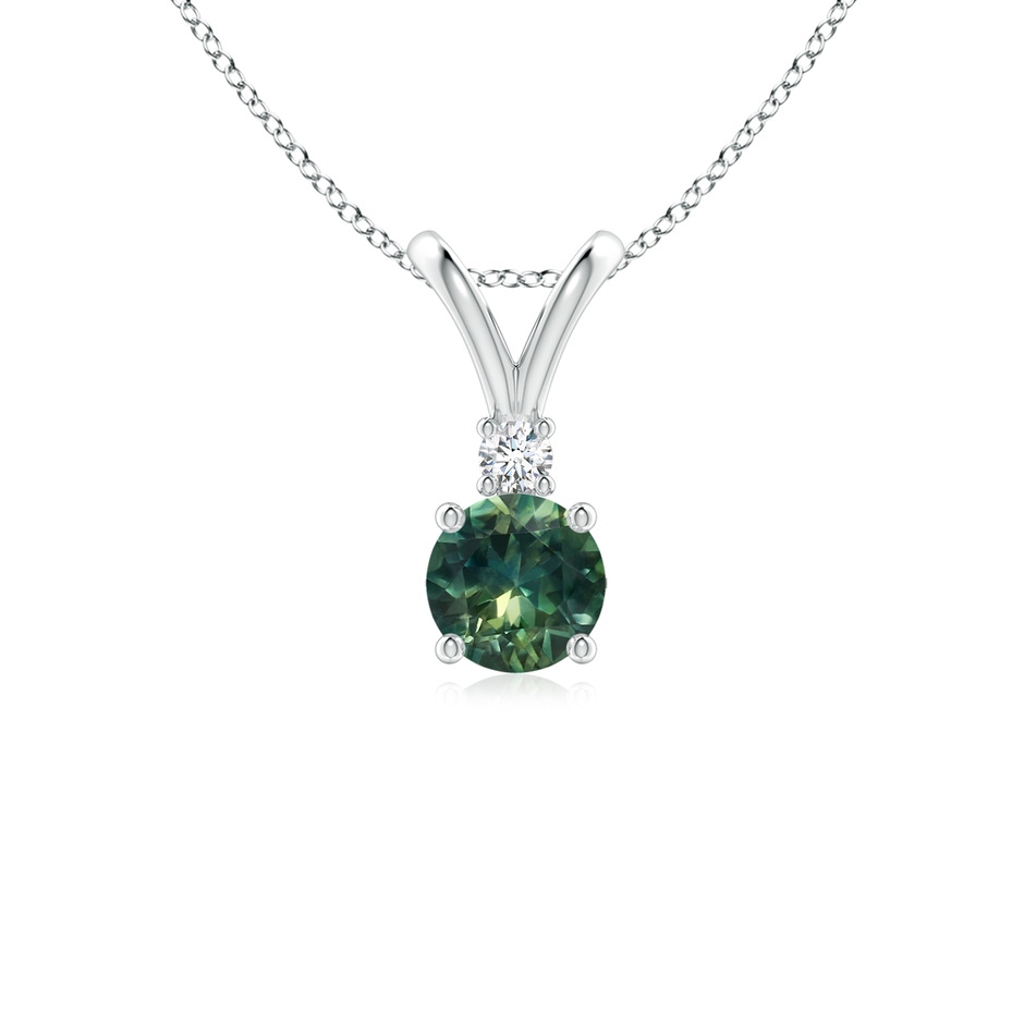 5mm AA Round Teal Montana Sapphire Solitaire V-Bale Pendant with Diamond in White Gold 