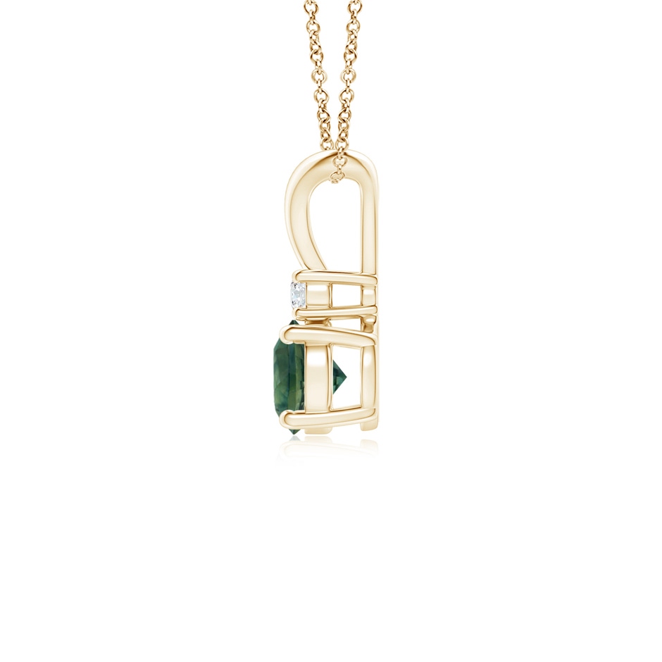 5mm AA Round Teal Montana Sapphire Solitaire V-Bale Pendant with Diamond in Yellow Gold side 1