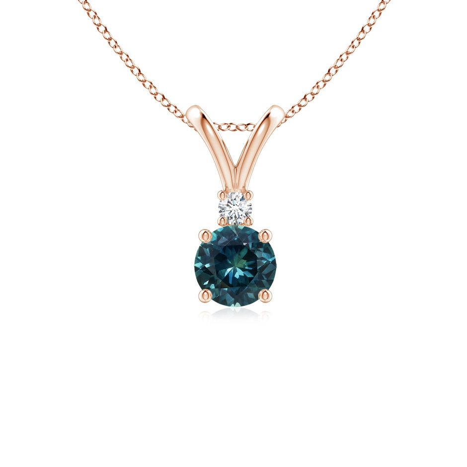 5mm AAA Round Teal Montana Sapphire Solitaire V-Bale Pendant with Diamond in Rose Gold 