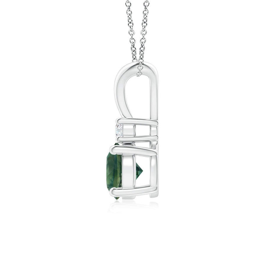 6mm AA Round Teal Montana Sapphire Solitaire V-Bale Pendant with Diamond in P950 Platinum side 1