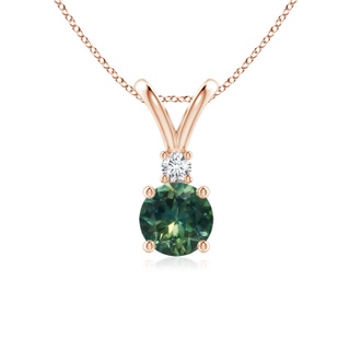 6mm AA Round Teal Montana Sapphire Solitaire V-Bale Pendant with Diamond in Rose Gold