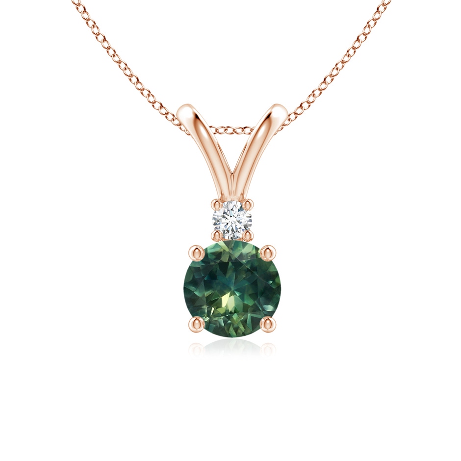 6mm AA Round Teal Montana Sapphire Solitaire V-Bale Pendant with Diamond in Rose Gold 