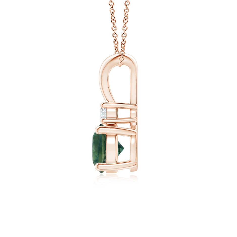 6mm AA Round Teal Montana Sapphire Solitaire V-Bale Pendant with Diamond in Rose Gold side 1