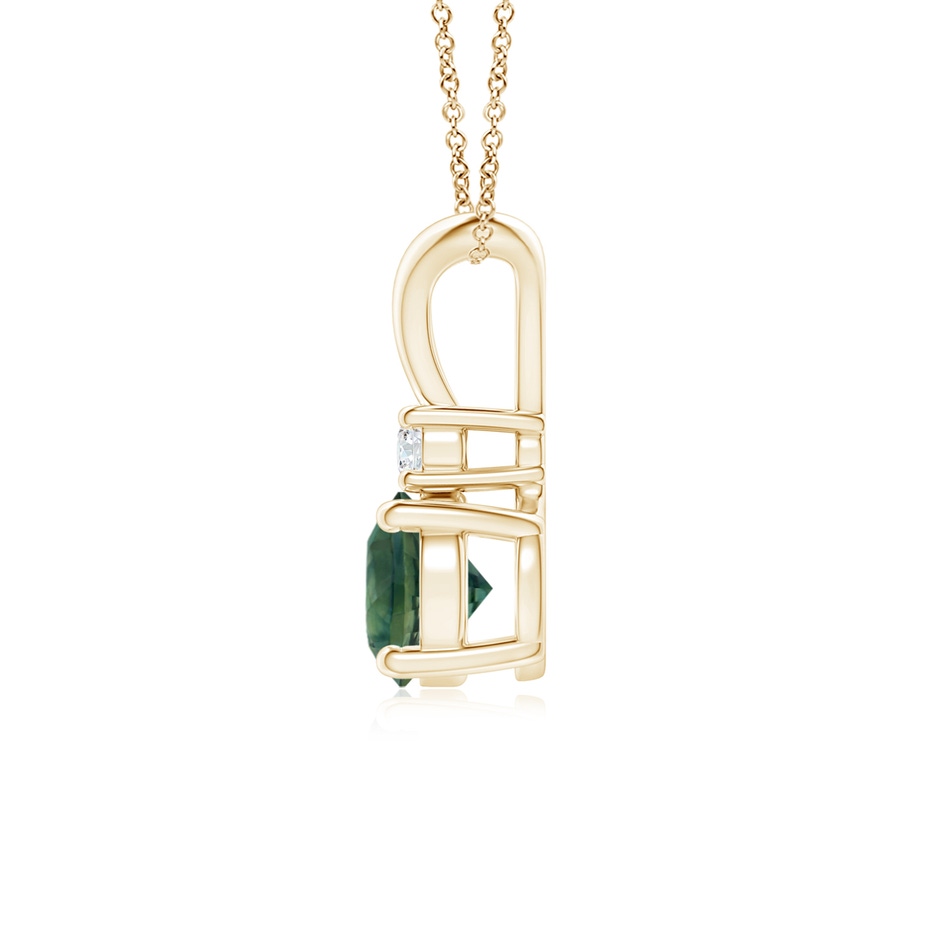 6mm AA Round Teal Montana Sapphire Solitaire V-Bale Pendant with Diamond in Yellow Gold side 1