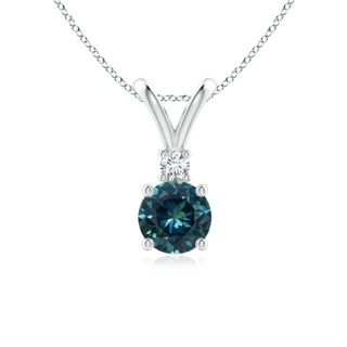 6mm AAA Round Teal Montana Sapphire Solitaire V-Bale Pendant with Diamond in P950 Platinum