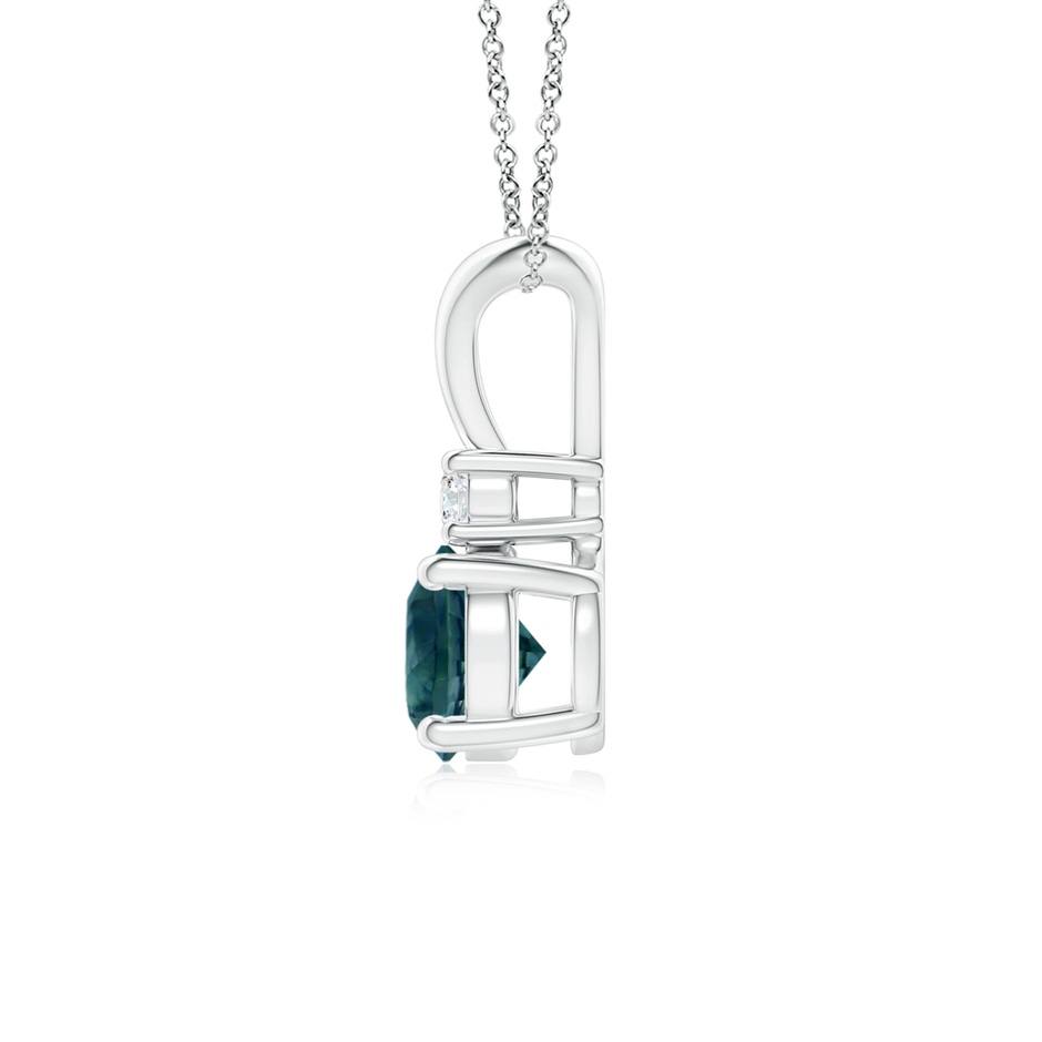 6mm AAA Round Teal Montana Sapphire Solitaire V-Bale Pendant with Diamond in P950 Platinum side 1