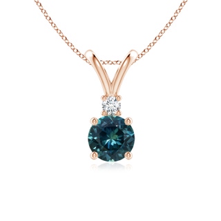 6mm AAA Round Teal Montana Sapphire Solitaire V-Bale Pendant with Diamond in Rose Gold