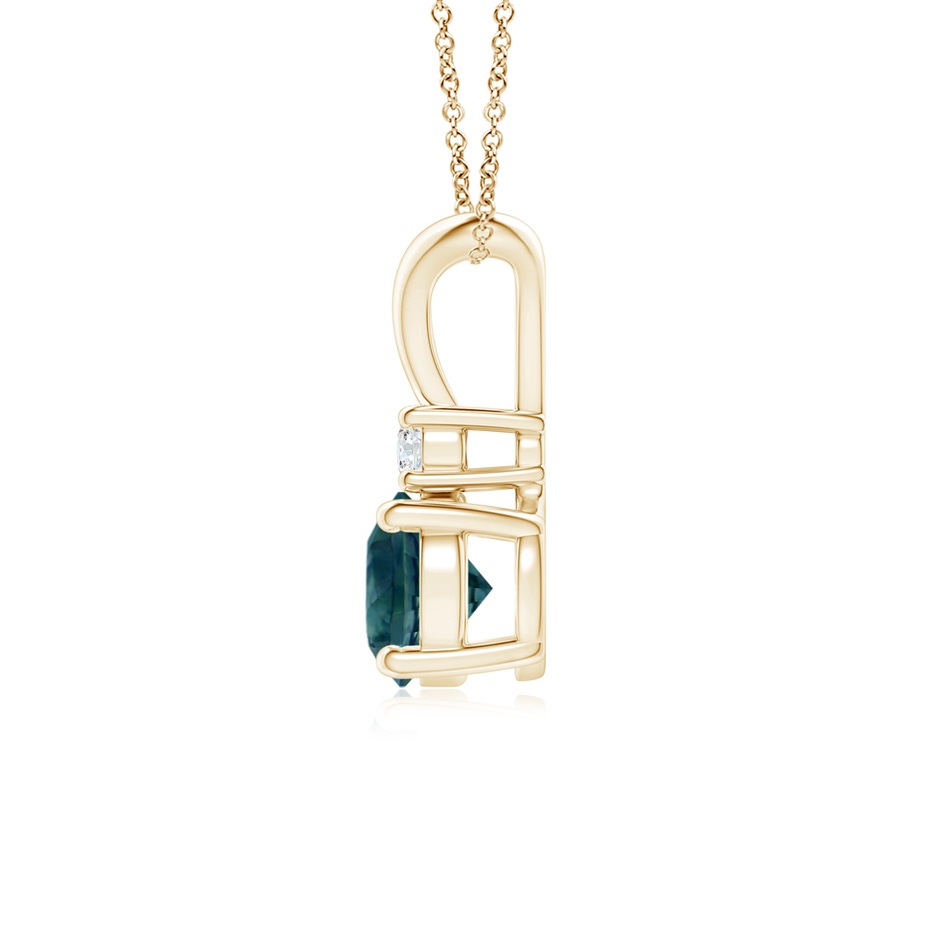 6mm AAA Round Teal Montana Sapphire Solitaire V-Bale Pendant with Diamond in Yellow Gold side 1