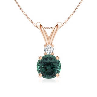 7.50-7.57x5.13mm AAA GIA Certified Teal montana sapphire Solitaire Pendant with Diamond V-Bale in 10K Rose Gold