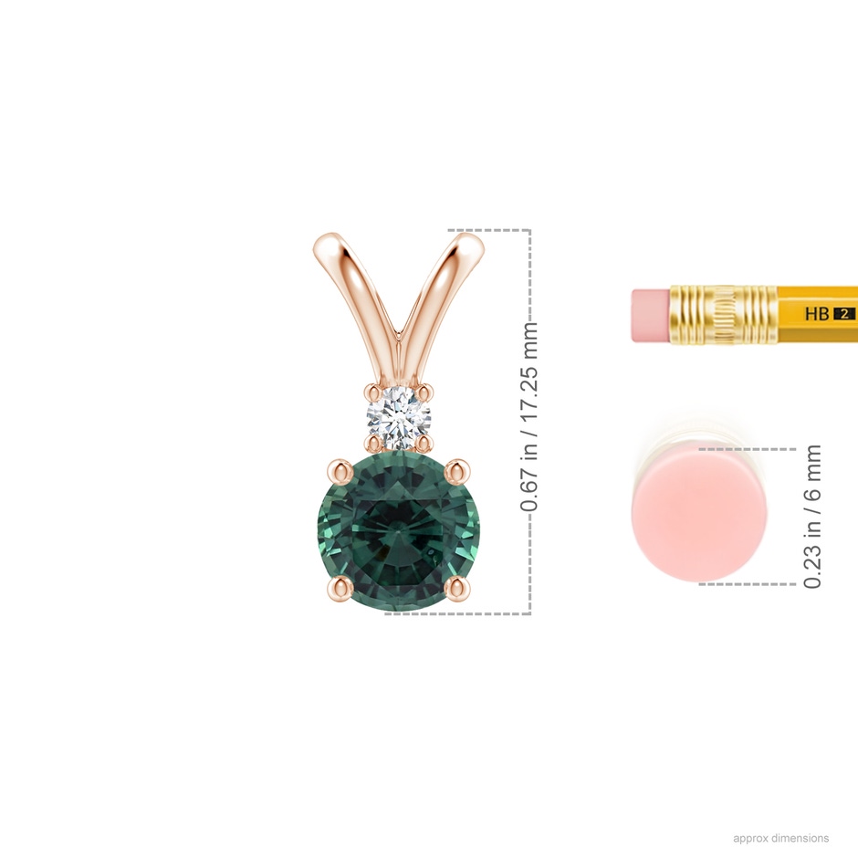 7.50-7.57x5.13mm AAA GIA Certified Teal montana sapphire Solitaire Pendant with Diamond V-Bale in 18K Rose Gold ruler