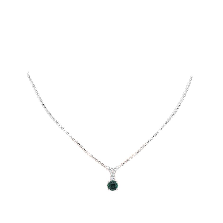 7.50-7.57x5.13mm AAA GIA Certified Teal montana sapphire Solitaire Pendant with Diamond V-Bale in 18K White Gold pen