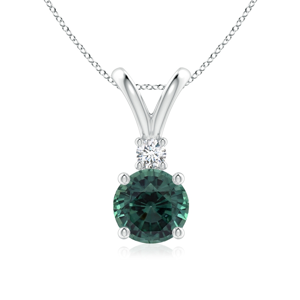 7.50-7.57x5.13mm AAA GIA Certified Teal montana sapphire Solitaire Pendant with Diamond V-Bale in P950 Platinum