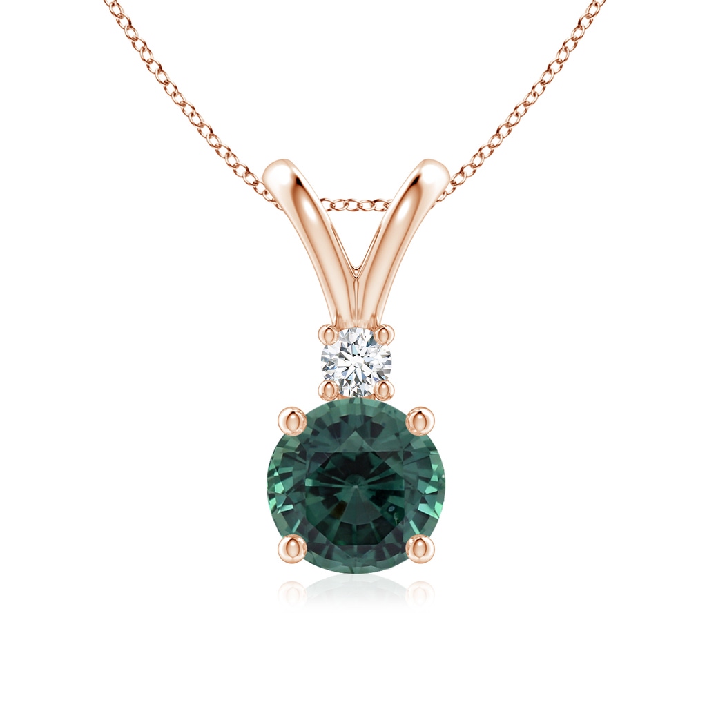7.50-7.57x5.13mm AAA GIA Certified Teal montana sapphire Solitaire Pendant with Diamond V-Bale in Rose Gold