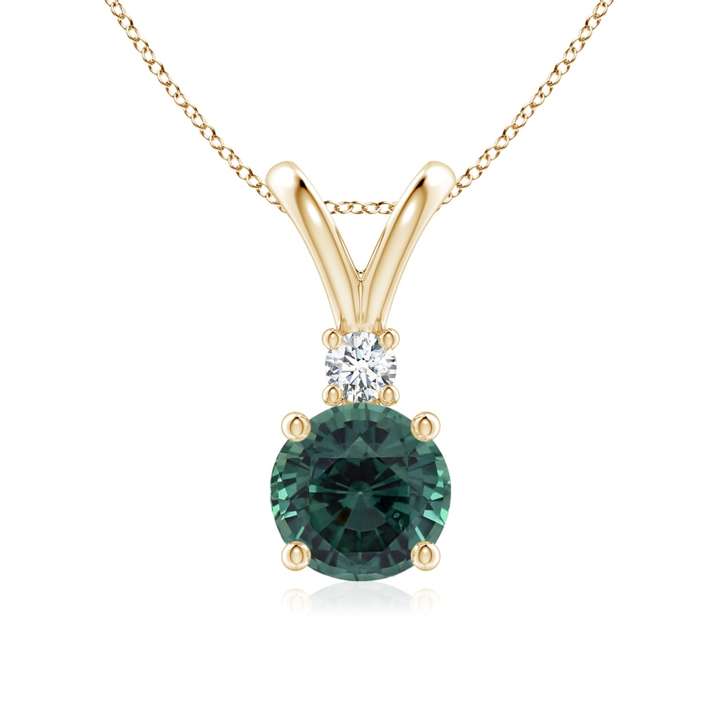 7.50-7.57x5.13mm AAA GIA Certified Teal montana sapphire Solitaire Pendant with Diamond V-Bale in Yellow Gold