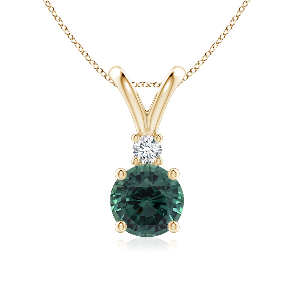 7.50-7.57x5.13mm AAA GIA Certified Teal montana sapphire Solitaire Pendant with Diamond V-Bale in Yellow Gold 