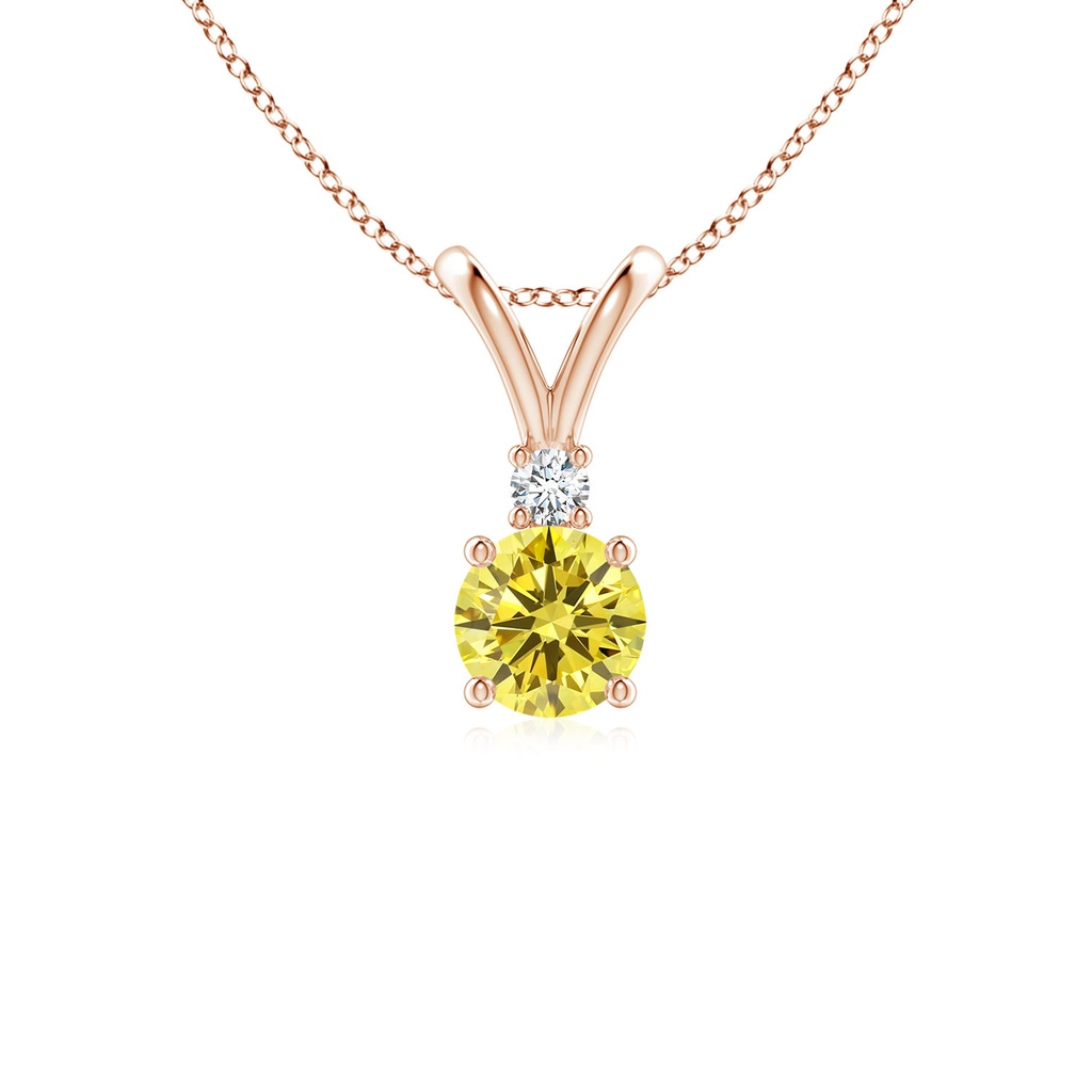 5mm AAAA Round Fancy Intense Yellow Diamond V-Bale Pendant in Rose Gold
