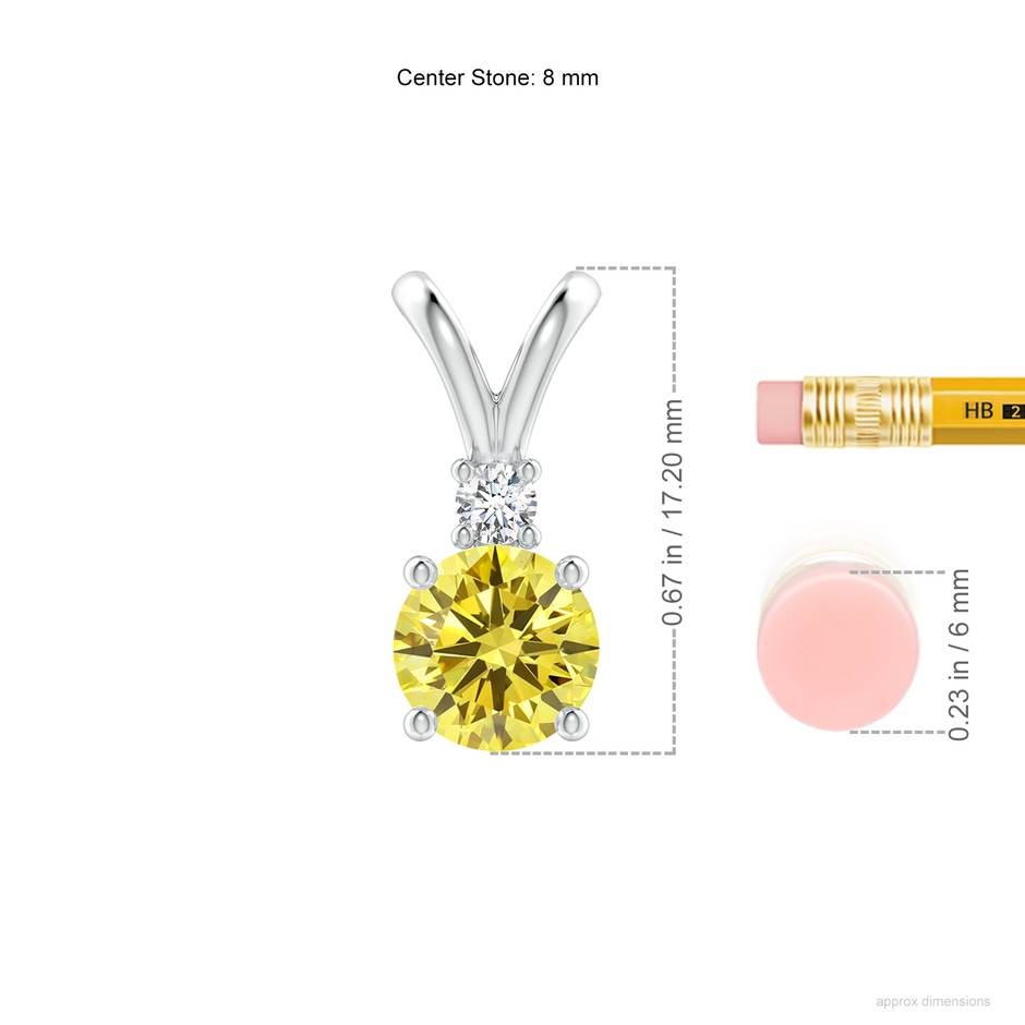 8mm AAAA Round Fancy Intense Yellow Diamond V-Bale Pendant in P950 Platinum ruler