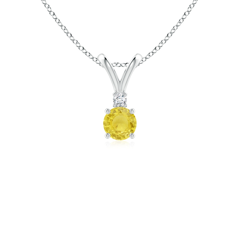 4mm A Round Yellow Sapphire Solitaire V-Bale Pendant with Diamond in White Gold 